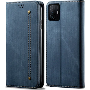 Xiaomi Mi 11T / Mi 11T Pro Için Kot Deri Flip Cüzdan Standlı Telefon Kılıfı - Mavi (Yurt Dışından)