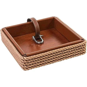 Peçetelik Deri Kaplı Ahşap 19X19 cm Taba