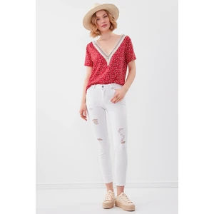 Beyaz Yırtık Skiny Denim Pantolon