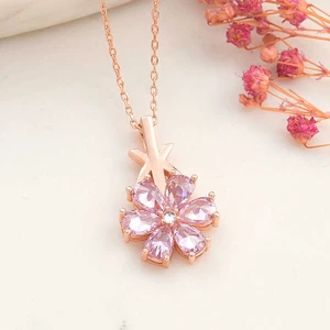 Stil Love Gümüş Rose Pembe Sevgi Çiçeği Kadın Kolye