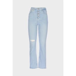 Cross Jeans Buz Mavi Yüksek Bel Slim Fit Yıpratmalı Patı Düğmeli Jean Pantolon C 4521-190