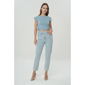 Cross Jeans Ariana Buz Mavi Yüksek Bel Patı Fermuarlı Mom Jean C 4525-126