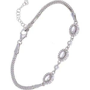 Oval Zirkon Taşlı 925 Ayar Gümüş Kadın Bileklik