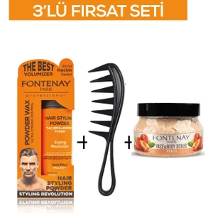 Pudra Toz Wax Turuncu 20 gr + Şekil Tarağı 043 + Face And Body Scrub Şeftali 350 ml 3'lü Set