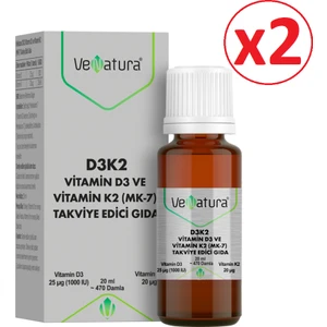 D3K2 Vitamin D3 Ve Vitamin K2 Damla Takviye Edici Gıda 20 ml (2 Adet)
