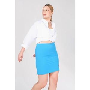 Giyim Dünyası Kadın Astarlı Yan Yırtmaçlı Etek Mavi