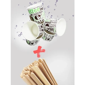 Tabakgroup 100 Adet Karton Bardak  ve Ahşap Çay Karıştırıcı 100 Adet