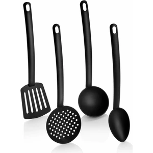 Pratik 4'lü Yanmaz Yapışmaz Teflon Servis Seti 220°C Kadar Dayanıklı Kepçe, Kevgir, Spatula, Kaşık