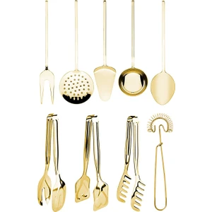 9 Adet Lüks Gold Sunum Seti, Özel Seri Gold Set, Misafir Ağırlama Yemek Sunum Seti