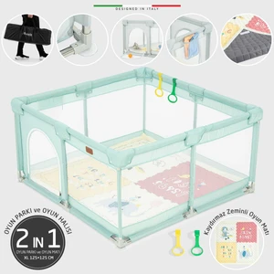 Parma 2in1 Oyun Parkı Oyun Alanı ve Oyun Matı Halısı 125 x 125 cm Mint