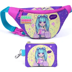 Coral High Mor Pembe Anime Bel Çantası ve Bozuk Para Çantası Seti - Kız Çocuk
