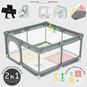 Parma 2in1 Oyun Parkı Oyun Alanı ve Oyun Matı Halısı 125 x 125 cm Koyu Gri