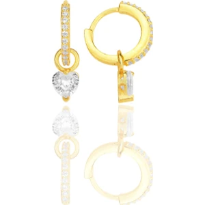 Söğütlü Silver Gümüş Altın Yaldızlı Kalp Kesim Zirkon Taşlı Halka Küpe SGTL12253GOLD