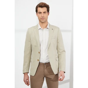 ALTINYILDIZ CLASSICS Erkek Bej Slim Fit Dar Kesim Mono Yaka Desenli Keten Blazer Ceket