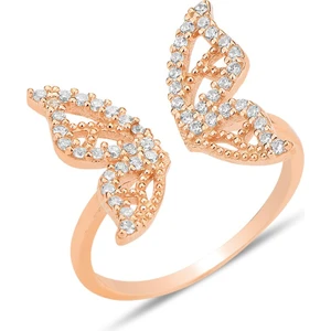 Söğütlü Silver Gümüş Rose Zirkon Taşlı Üstten Ayarlanabilir Kelebek Yüzük SGTL12241ROSE