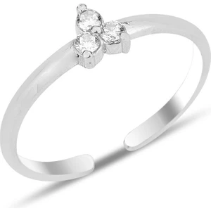 Söğütlü Silver Gümüş Rodyumlu Zirkon Taşlı Alttan Ayarlanabilir Tria Yüzük SGTL12247RODAJ