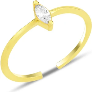 Söğütlü Silver Gümüş Altın Yaldızlı Mekik Zirkon Taşlı Alttan Ayarlanabilir Yüzük SGTL12232GOLD