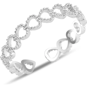 Söğütlü Silver Gümüş  Rodyumlu Alttan Ayarlanabilir Birleşik Kalpler Yüzük SGTL12240RODAJ