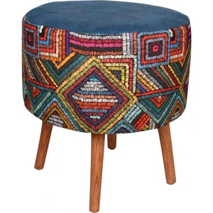 Bhm Store Puf Ahşap Ayaklı Lacivert Dekoratif Puf Özel Tasarım Puf 45CM