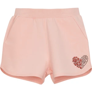 Açık Pudra İki İplik Kalp Basklı Kız Çocuk Şort