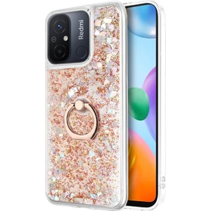 Xiaomi Redmi 12C Kılıf Glitter Liquid Holder Gold