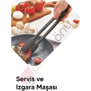 Servis ve Izgara Maşası Yanmaz Yapışmaz Silikon Maşa Kaymaz Barbekü Maşası