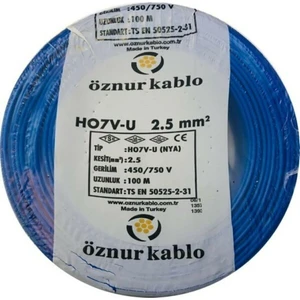 2,5 Nya Kablo  Bakır Mavi Renk 100 M 2,5 Nya Mavi 2,5 mm Nya Öznur