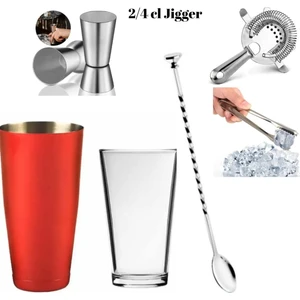 Adin Tasarım Kokteyl Seti 5 Parça Baston Shaker 750 ml Jigger 2/4 cl Bar Süzgeci Buz Maşası Tokmaklı Bar Kaşığı