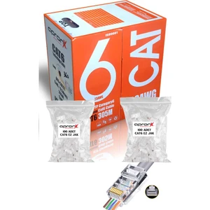 Cat6 23AWG 305 Metre 0,50MM Utp Kablo + 200 Adet Ez Jak