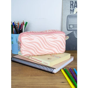 Kalem Kutusu Zebra Pembe Desen  Iki Bölmeli Vegan Deri (Çift Gözlü Kalemlik)