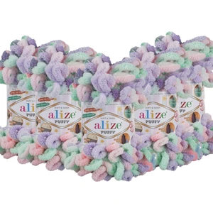 Puffy Color El Örgü Ipliği 5'li Paket - 5938 Su Yeşili Mor - 100 Gr. 9 Mt. Parmak Örgü Ipi