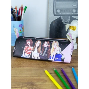 Kalem Kutusu Black Pink Üçgen Tasarım Vegan Deri (Kalemlik)