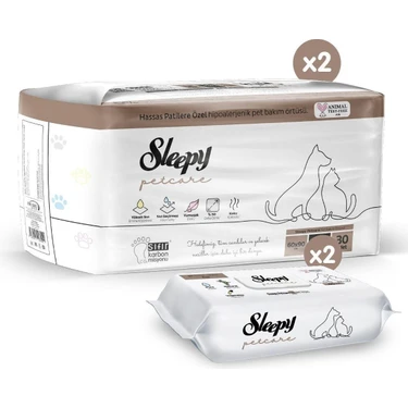 Sleepy Petcare 2X30 Adet Pet Bakım Örtüsü 2X60 Evcil Hayvan Islak