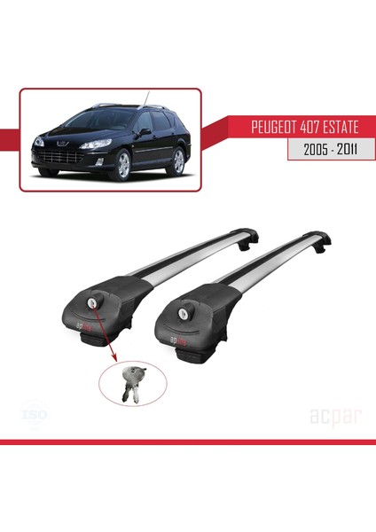 Peugeot 407 Estate 2005-2011 Arası ile Uyumlu Ace-1 Ara Atkı Tavan Barı Gri