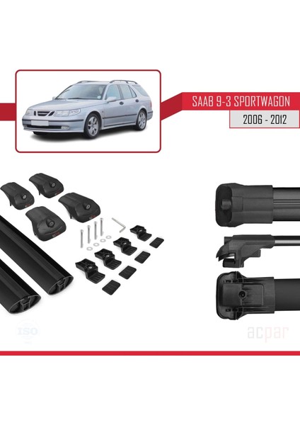Saab 9-3 Sportwagon 2006-2012 Arası ile Uyumlu Ace-1 Ara Atkı Tavan Barı Siyah indirimleri