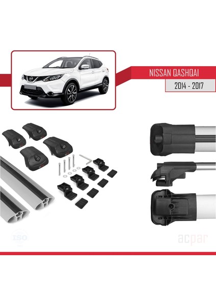 Nissan Qashqai 2014-2017 Arası ile Uyumlu Ace-1 Ara Atkı Tavan Barı Gri indirimleri