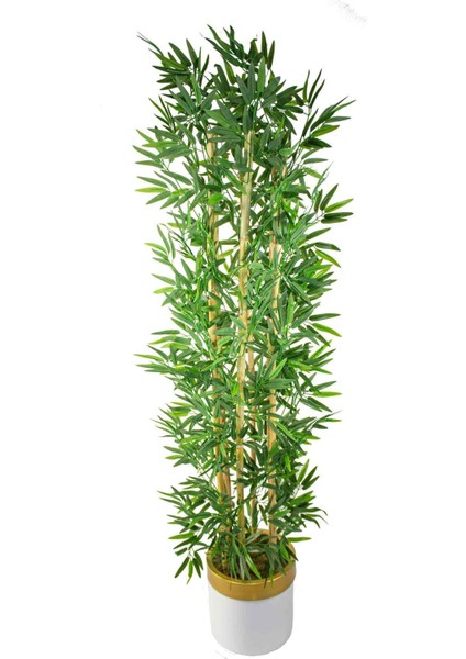 Yapay Bambu Ağacı 185 cm Beyaz Gold Metal Saksı