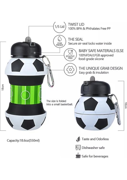 Çocuklar/öğrenciler/dış Mekan Sporları Için 550ML Katlanabilir Silikon Su Şişesi Bardağı (Futbol Topu) (Yurt Dışından) modelleri