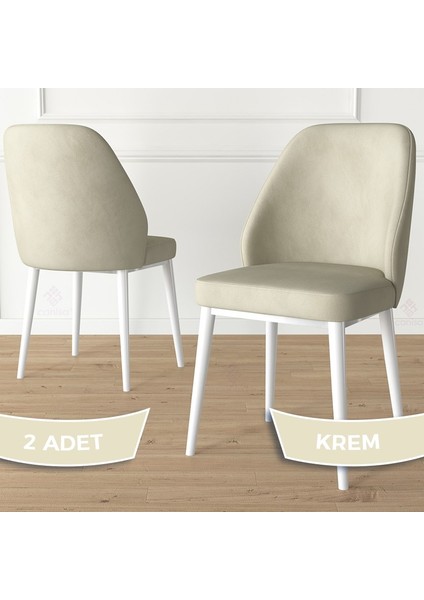Concept Tura serisi 2 adet mutfak sandalyesi metal beyaz ayaklı babyface kumaş