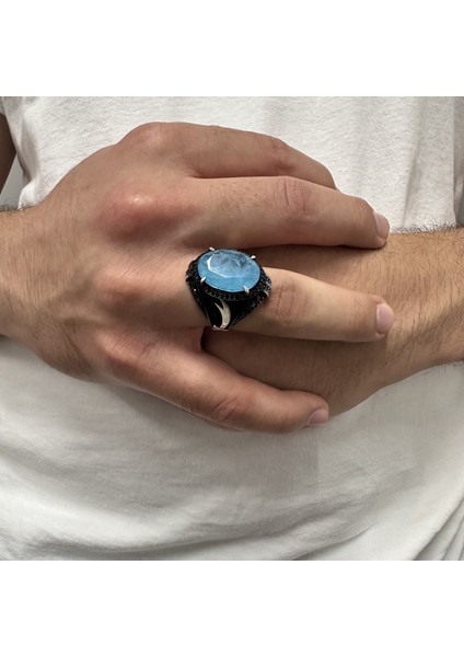 925 Ayar Gümüş Paraiba Taşlı Kılıc Motifli Erkek Yüzük modelleri