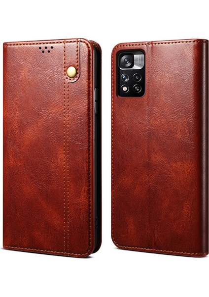 Xiaomi Redmi Note 11 Için Pu Deri Manyetik Flip Cüzdan Standlı Telefon Kılıfı - Kırmızı (Yurt Dışından)