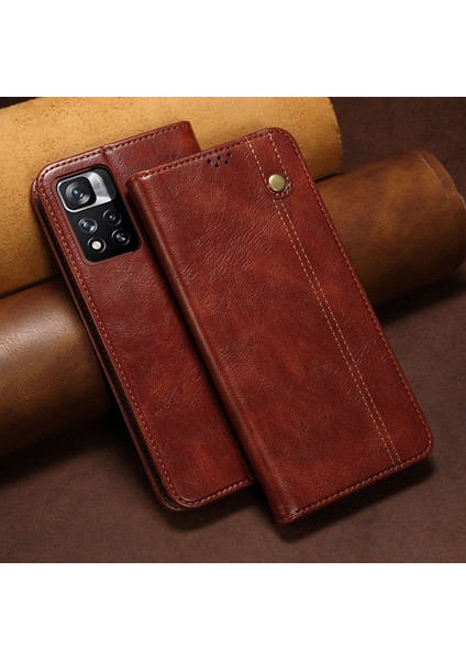 Xiaomi Redmi Note 11 Için Pu Deri Manyetik Flip Cüzdan Standlı Telefon Kılıfı - Kırmızı (Yurt Dışından)