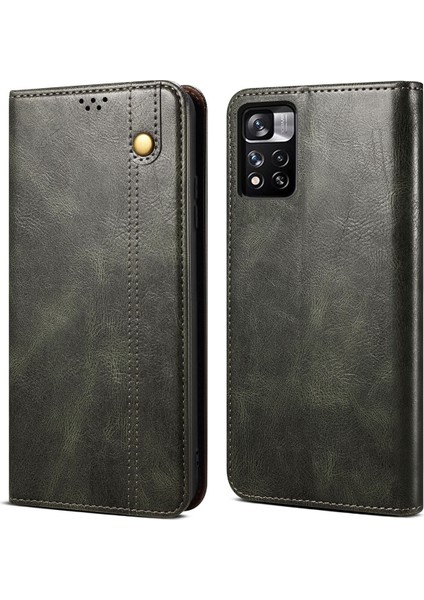 Xiaomi Redmi Note 11 Için Pu Deri Manyetik Flip Cüzdan Standlı Telefon Kılıfı - Yeşil (Yurt Dışından)