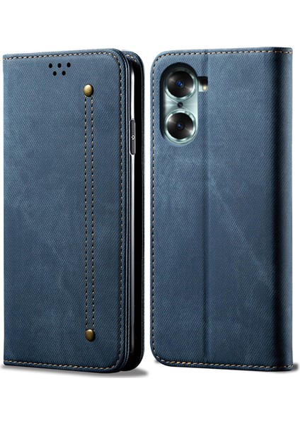 Honor 60 Için Kot Deri Flip Cüzdan Standlı Telefon Kılıfı - Mavi (Yurt Dışından)