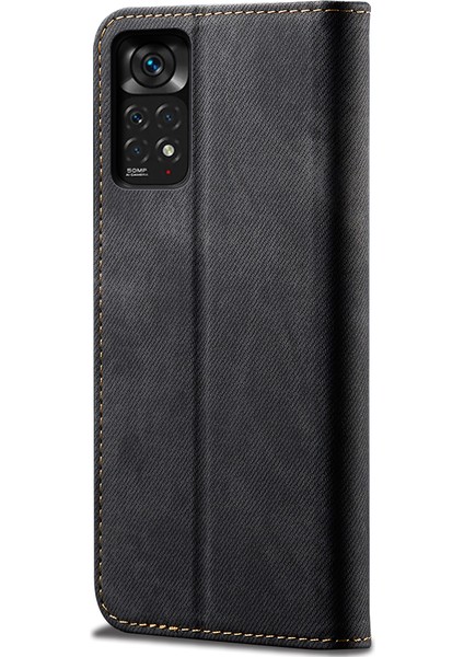 Xiaomi Redmi Note 11S Için Kot Deri Flip Cüzdan Standlı Telefon Kılıfı - Siyah (Yurt Dışından)