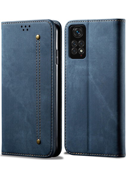 Xiaomi Redmi Note 11S Için Kot Deri Flip Cüzdan Standlı Telefon Kılıfı - Mavi (Yurt Dışından)