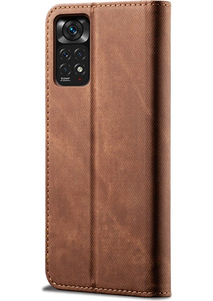 Xiaomi Redmi Note 11S Için Kot Deri Flip Cüzdan Standlı Telefon Kılıfı - Kahverengi (Yurt Dışından)