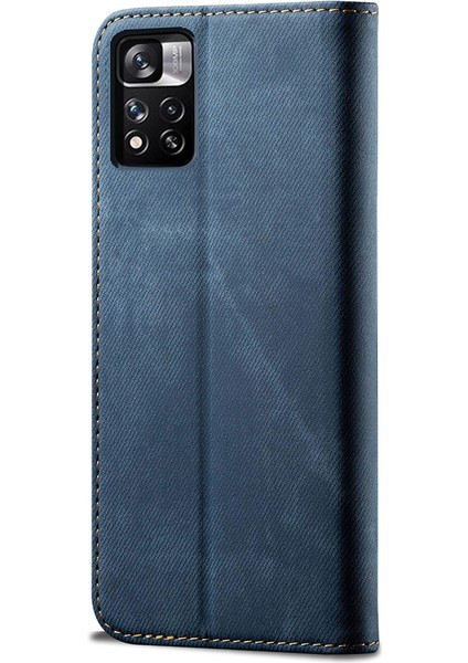 Xiaomi Redmi Note 11 Için Kot Deri Flip Cüzdan Standlı Telefon Kılıfı - Mavi (Yurt Dışından)