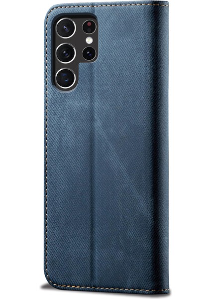 Samsung Galaxy S22 Ultra 5g Için Kot Deri Flip Cüzdan Standlı Telefon Kılıfı - Mavi (Yurt Dışından) fırsatları