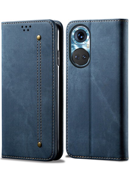 Huawei Nova 9 Için Kot Deri Flip Cüzdan Standlı Telefon Kılıfı - Mavi (Yurt Dışından)